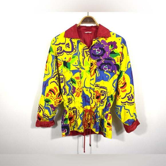 1980’s Vintage Italian Artsy Colourful Jacket M/L with Red Satin Lining - Picture 1 of 11